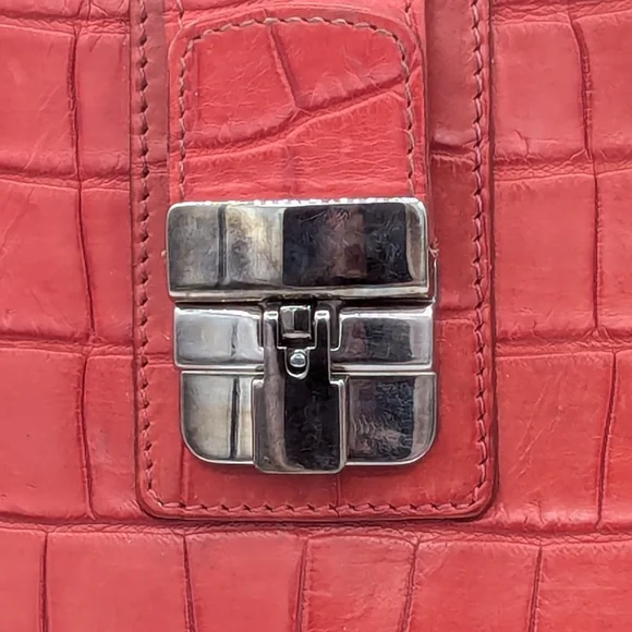 DOONEY & BOURKE Red Leather Vintage Embossed Croc Tote Shoulder Bag USA - Picture 9 of 15